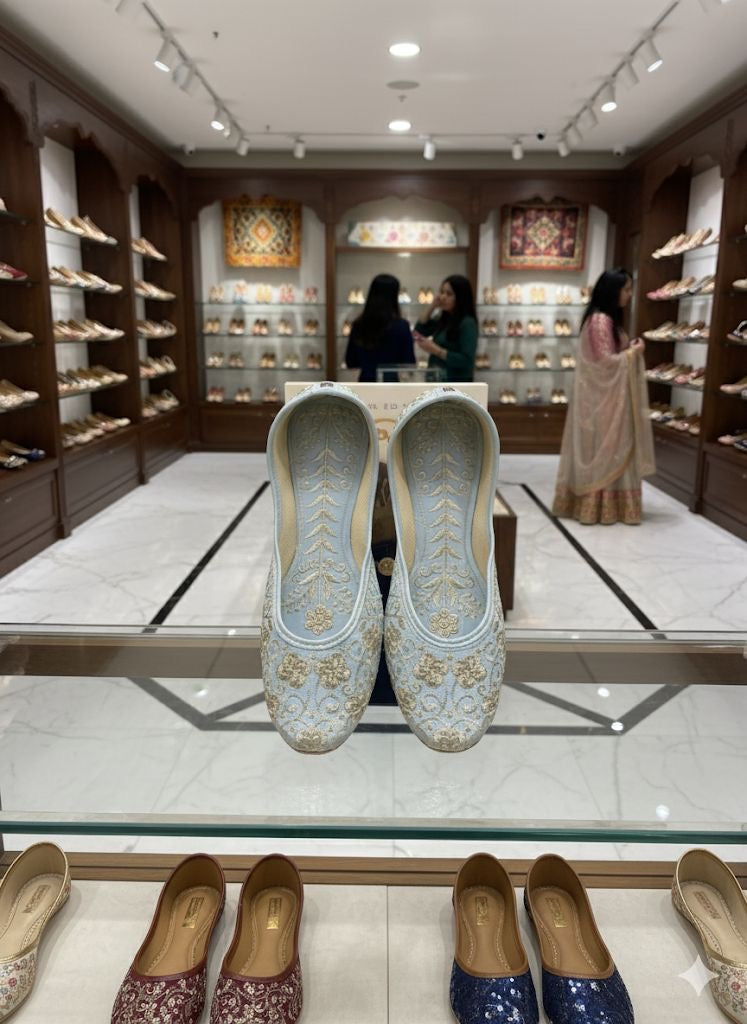 SWAG JUTTI | SKY BLUE EMBROIDERY | TRADITIONAL EMBROIDERY HEAVY WORK |PARTYWEAR JUTTI MOJRI |