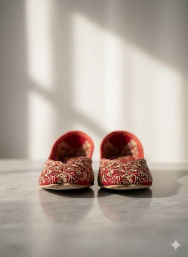 SWAG JUTTI | RED EMBROIDERY | TRADITIONAL EMBROIDERY HEAVY WORK |PARTYWEAR JUTTI MOJRI |