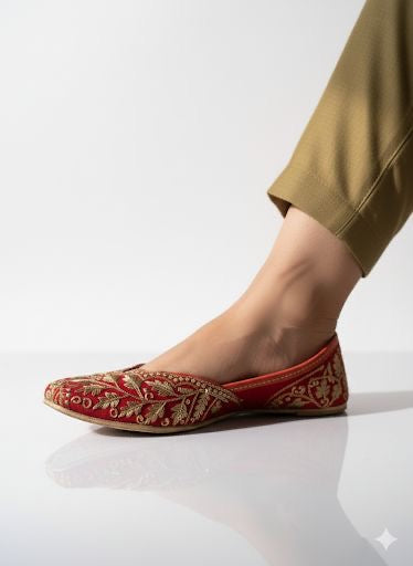 SWAG JUTTI | RED EMBROIDERY | TRADITIONAL EMBROIDERY HEAVY WORK |PARTYWEAR JUTTI MOJRI |