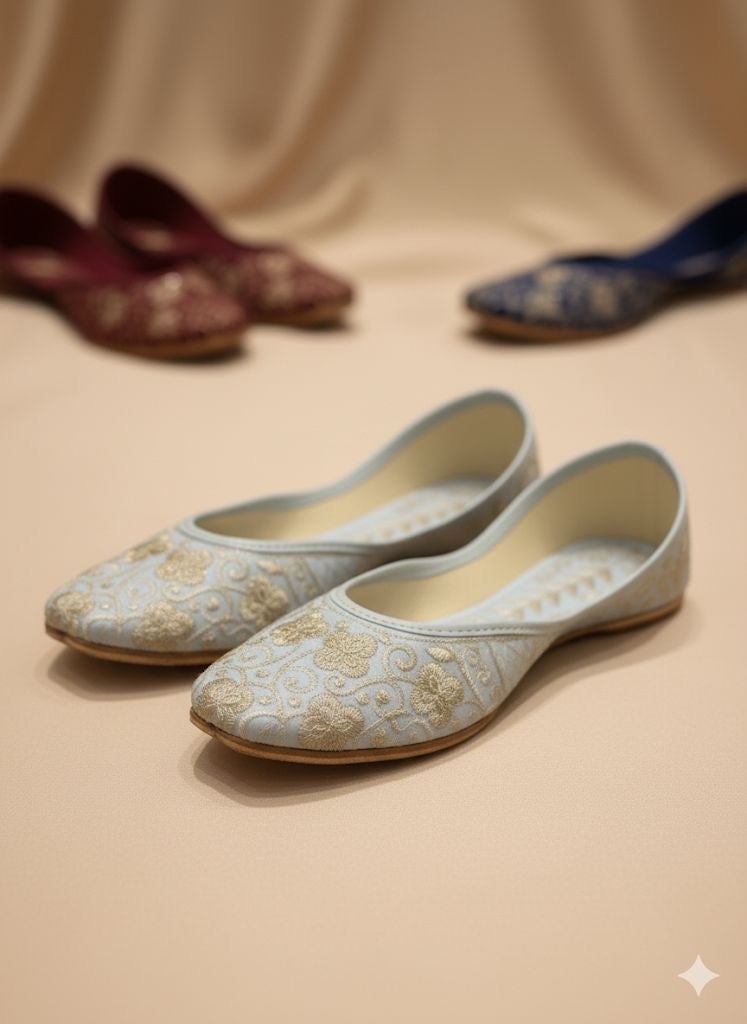 SWAG JUTTI | SKY BLUE EMBROIDERY | TRADITIONAL EMBROIDERY HEAVY WORK |PARTYWEAR JUTTI MOJRI |