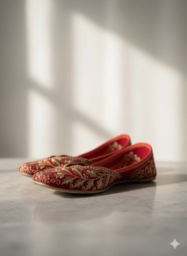 SWAG JUTTI | RED EMBROIDERY | TRADITIONAL EMBROIDERY HEAVY WORK |PARTYWEAR JUTTI MOJRI |