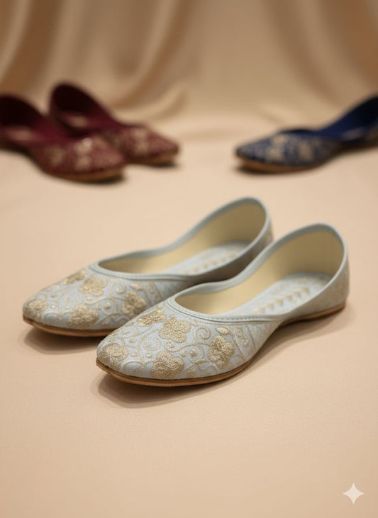 SWAG JUTTI | SKY BLUE EMBROIDERY | TRADITIONAL EMBROIDERY HEAVY WORK |PARTYWEAR JUTTI MOJRI |